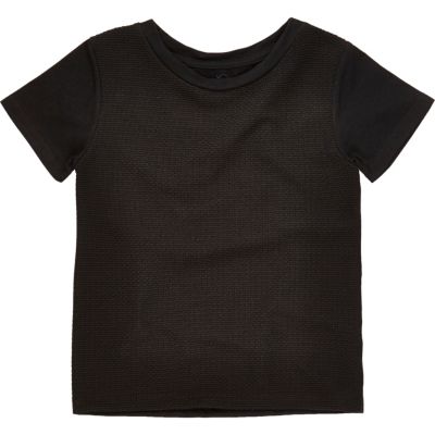 Mini boys black textured t-shirt